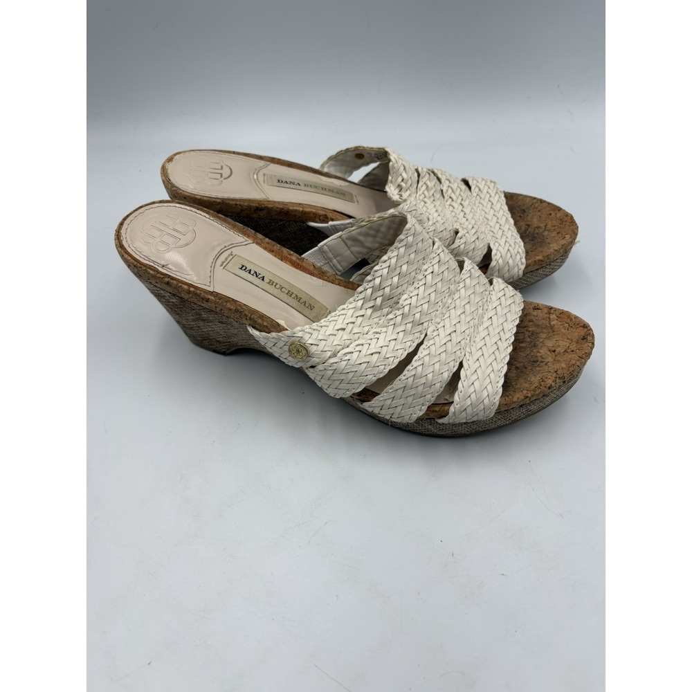 Dana Buchman Sandals Billy Slip On Braided Strap Wedge Slide White Women's 8.5 M